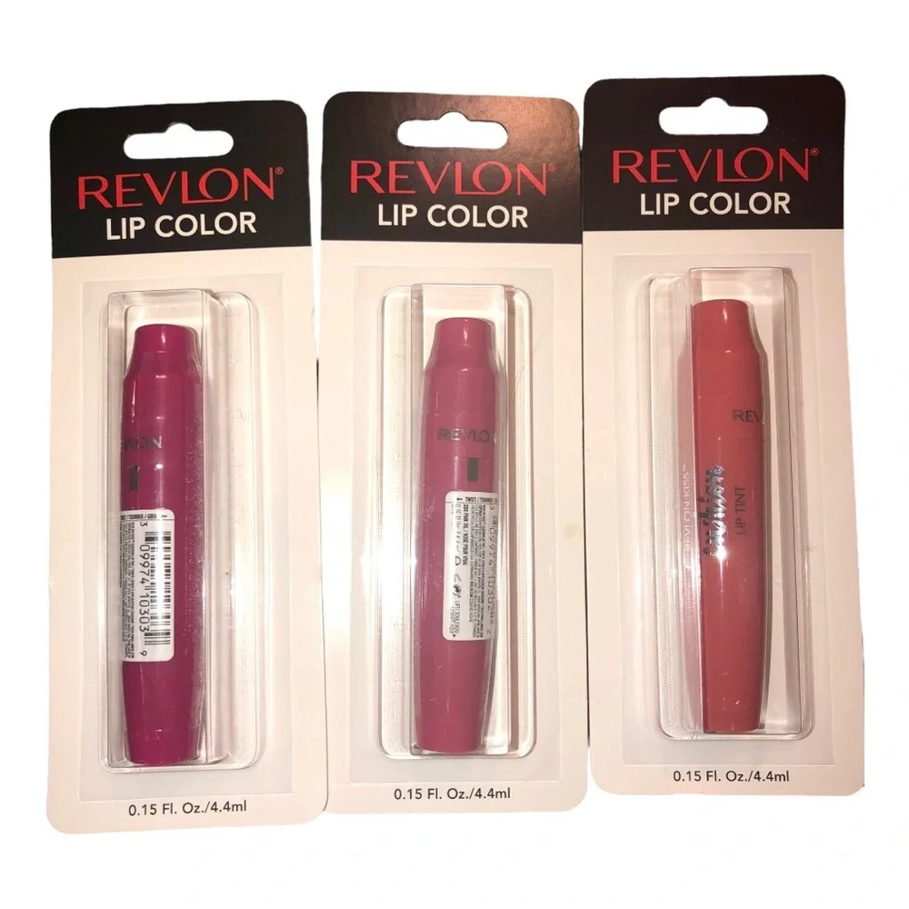 3pk Revlon Kiss‎ Cushion plush Lip Tint- Berry Lit, Pink IRL, #310 (peacy tint)